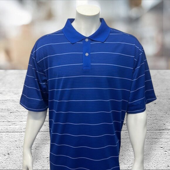 NWOT Callaway Golf Performance Blue White Stripe Wicking Men's Polo Shirt XXL 2X - Picture 2 of 10